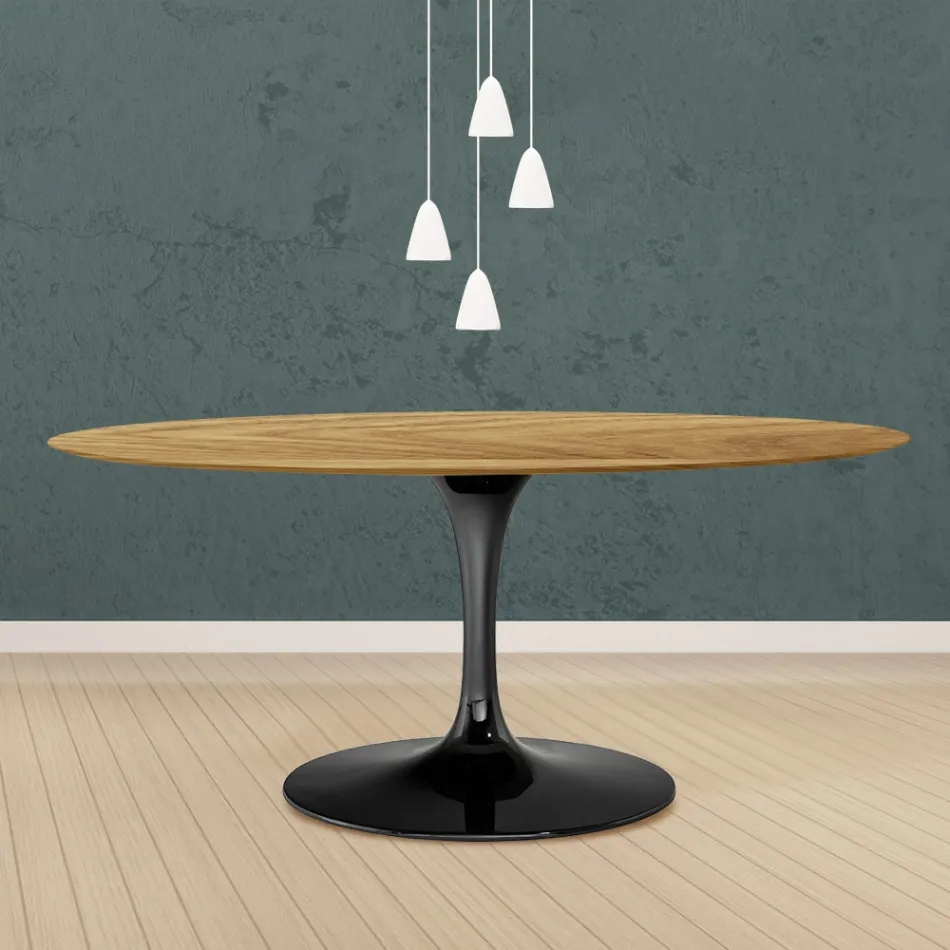 Stół Tulipan Eero Saarinen H 73 Owalny z naturalnego dębu Made in Italy - Szkarłatny Viadurini