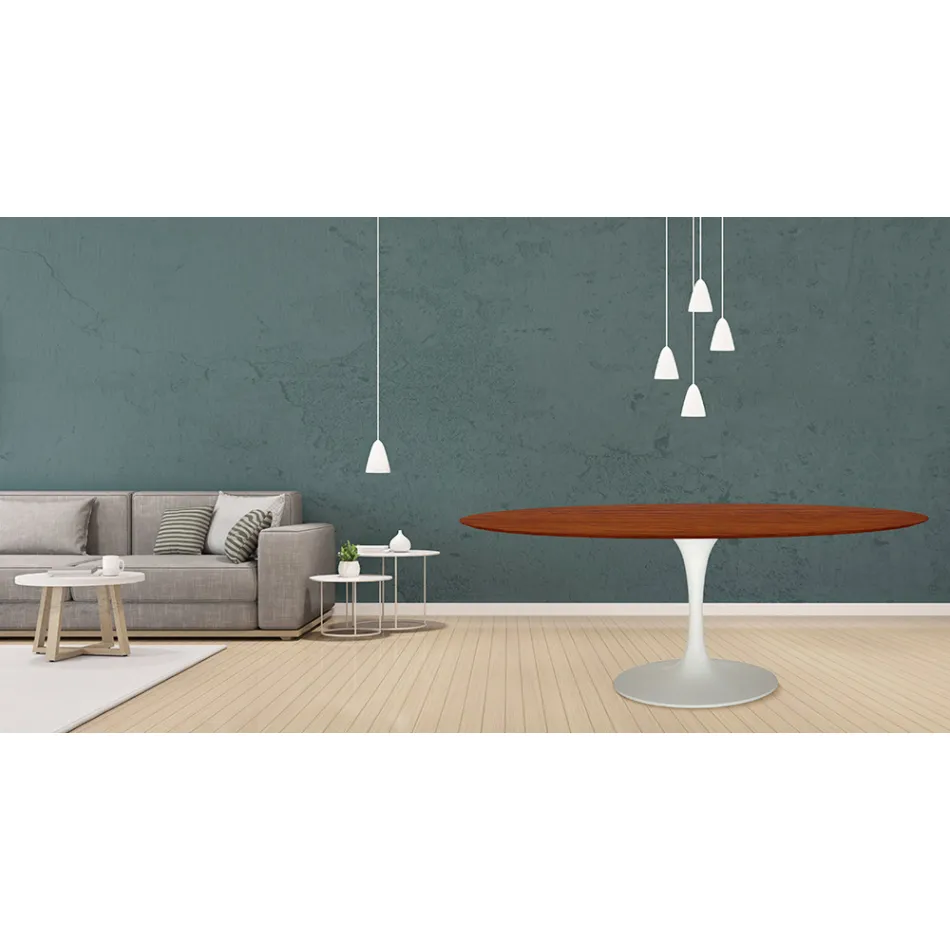 Stolik Tulip Eero Saarinen H 73 owalny z dębu bejcowanego na wiśnię Made in Italy - Scarlet Viadurini