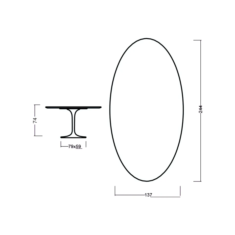 Stolik Tulip Eero Saarinen H 73 owalny z dębu bejcowanego na wiśnię Made in Italy - Scarlet Viadurini