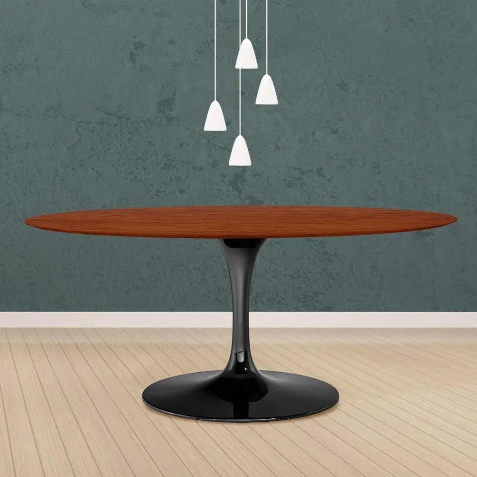 Stolik Tulip Eero Saarinen H 73 owalny z dębu bejcowanego na wiśnię Made in Italy - Scarlet Viadurini