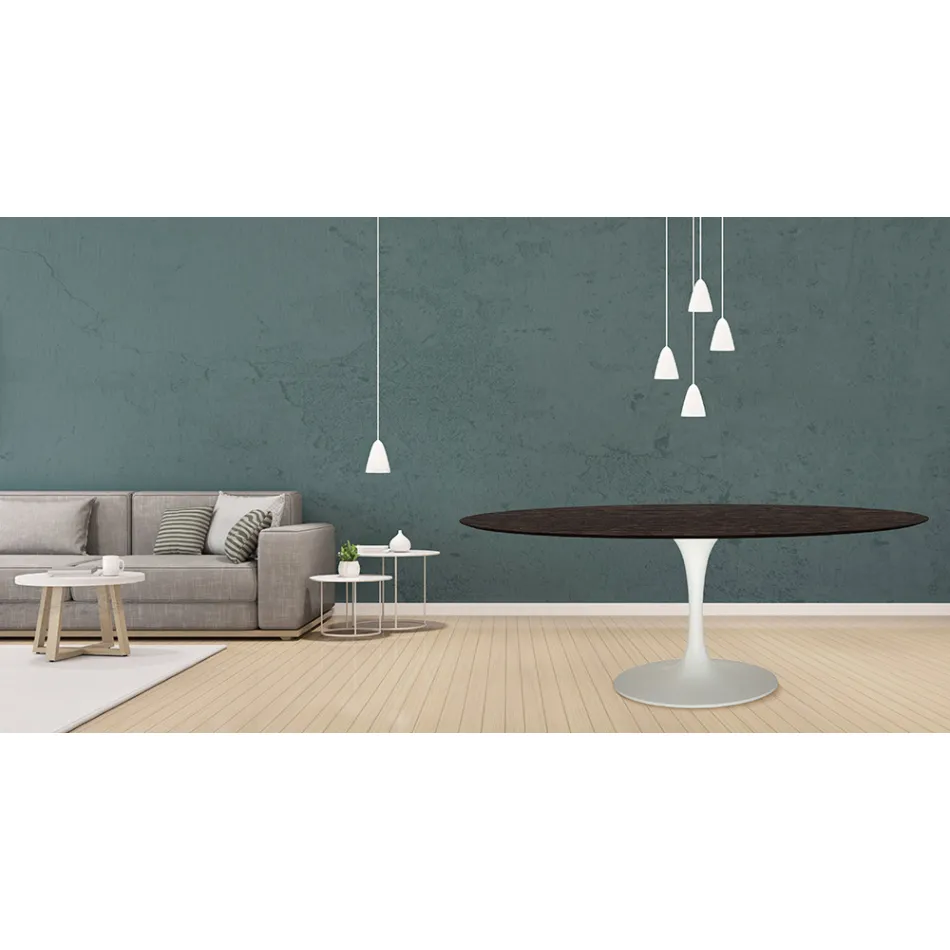 Stolik Tulip Eero Saarinen H 73 Oval in Moka Stained Oak Made in Italy - Scarlet Viadurini