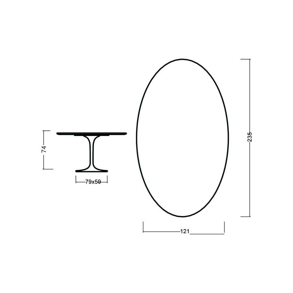 Stolik Tulip Eero Saarinen H 73 Owalny z czarnego bejcowanego dębu Made in Italy - Scarlet Viadurini