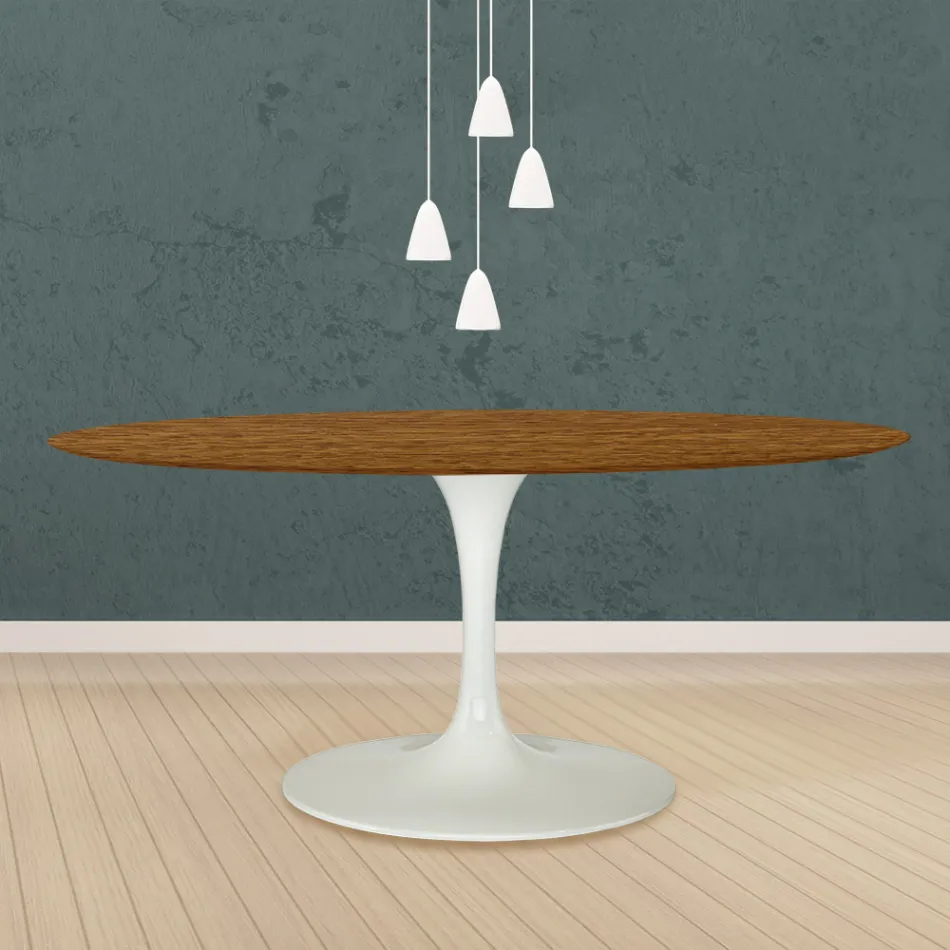 Eero Saarinen Tulip Table H 73 Oval in Light Walnut Stained Oak Made in Italy - Scarlet Viadurini