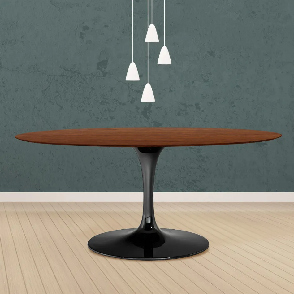 Eero Saarinen Tulip Table H 73 Oval in Dark Walnut Stained Oak Made in Italy - Scarlet Viadurini