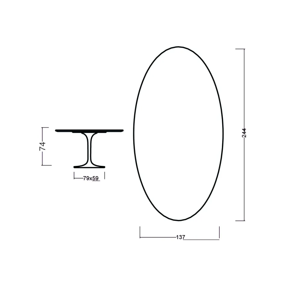 Eero Saarinen Tulip Table H 73 Oval in Rosewood Stained Oak Made in Italy - Scarlet Viadurini