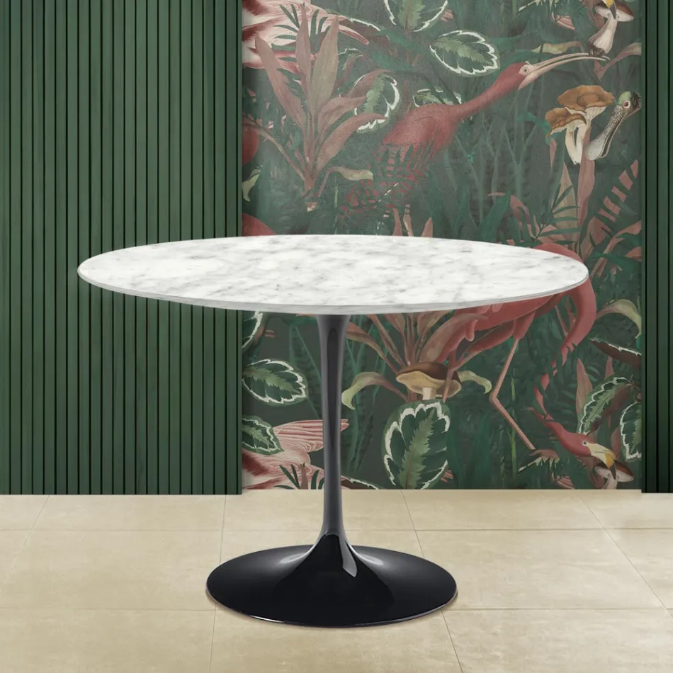 Eero Saarinen Stolik Tulip H 73 Okrągły z blatem z marmuru Carrara Made in Italy - Scarlet Viadurini
