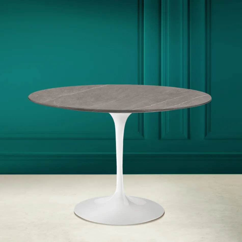 Stół Tulipan Eero Saarinen H 73 Okrągły Ceramiczny Pietra Grey Made in Italy - Scarlet Viadurini
