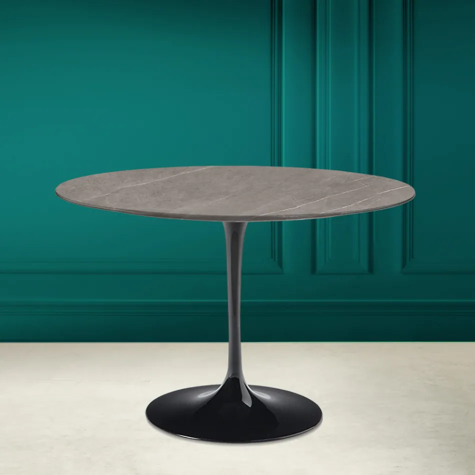 Stół Tulipan Eero Saarinen H 73 Okrągły Ceramiczny Pietra Grey Made in Italy - Scarlet Viadurini