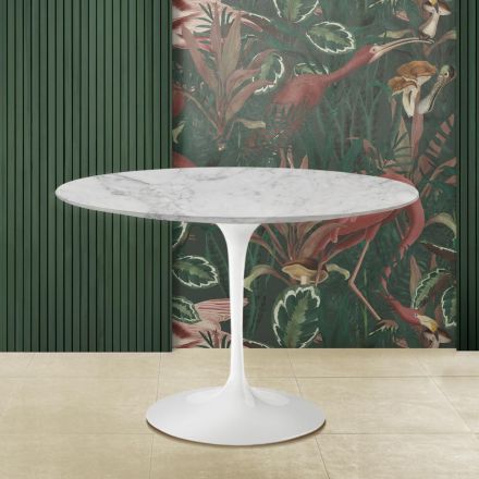 Eero Saarinen Stolik Tulip H 73 Okrągły z marmuru Arabescato Made in Italy - Szkarłatny Viadurini