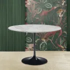 Eero Saarinen Stolik Tulip H 73 Okrągły z marmuru Arabescato Made in Italy - Szkarłatny Viadurini