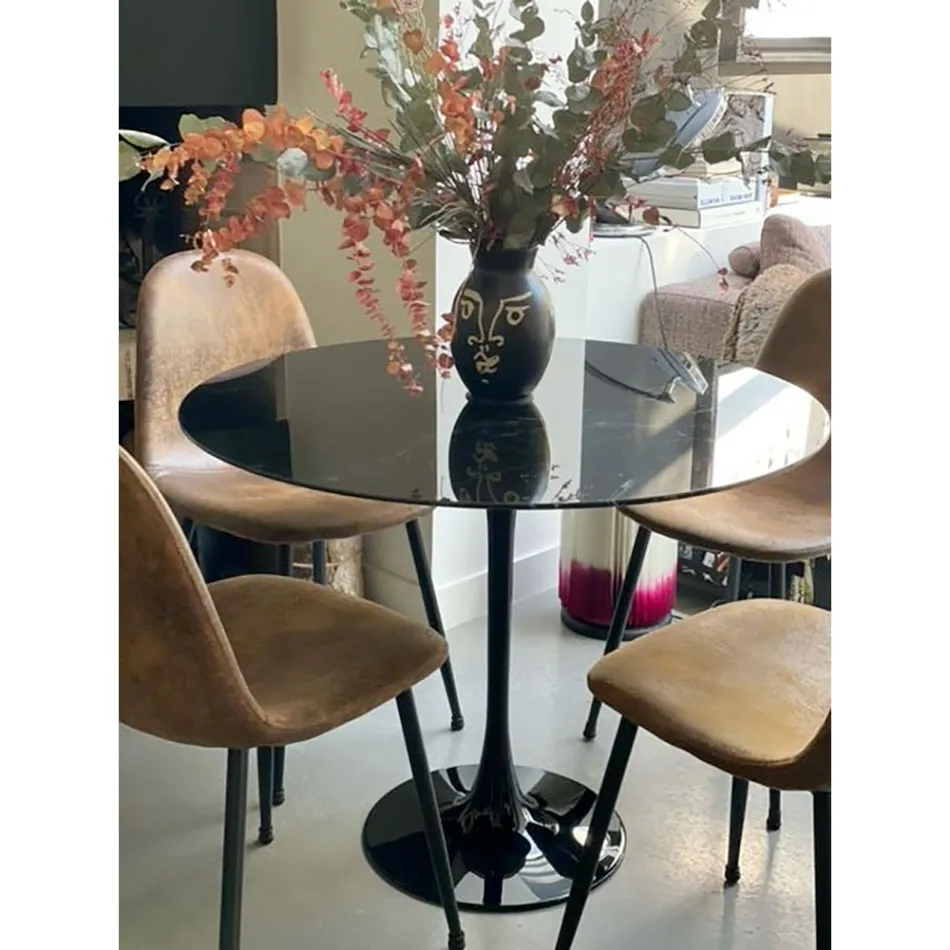 Eero Saarinen Tulip Table H 73 Round in Black Marquinia Marble Made in Italy - Scarlet Viadurini
