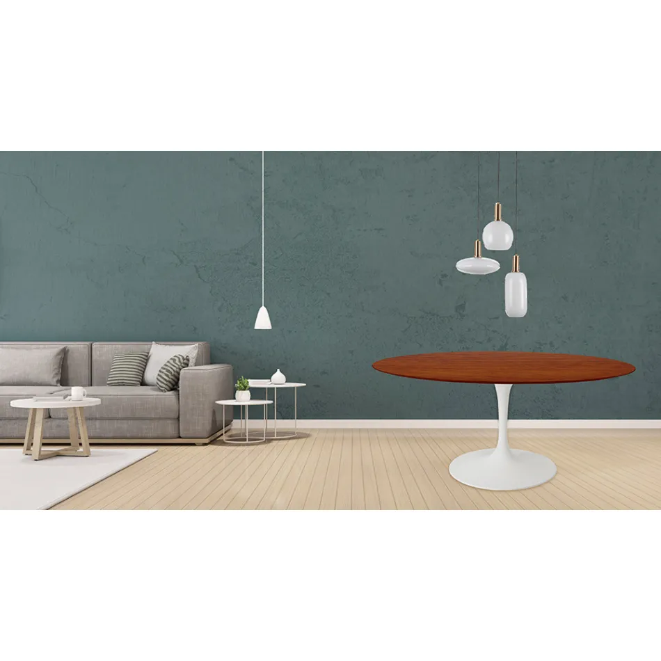 Okrągły stół Tulip Eero Saarinen H 73 z dębu bejcowanego na wiśnię, wyprodukowany we Włoszech - Scarlet Viadurini