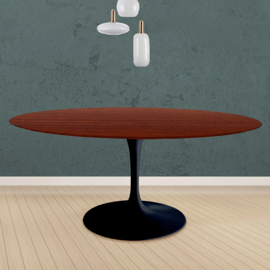 Eero Saarinen Tulip Table H 73 Round in Rosewood Stained Oak Made in Italy - Scarlet Viadurini