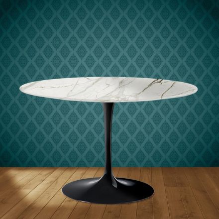 Stolik Eero Saarinen Tulip H 74 z polerowanej ceramiki, wyprodukowany we Włoszech, w kolorze szkarłatnym Viadurini