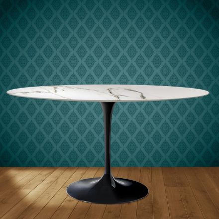 Stolik Tulip H 74 Eero Saarinen Owalny z Ceramiki Aura 22 Wyprodukowano we Włoszech - Szkarłatny Viadurini