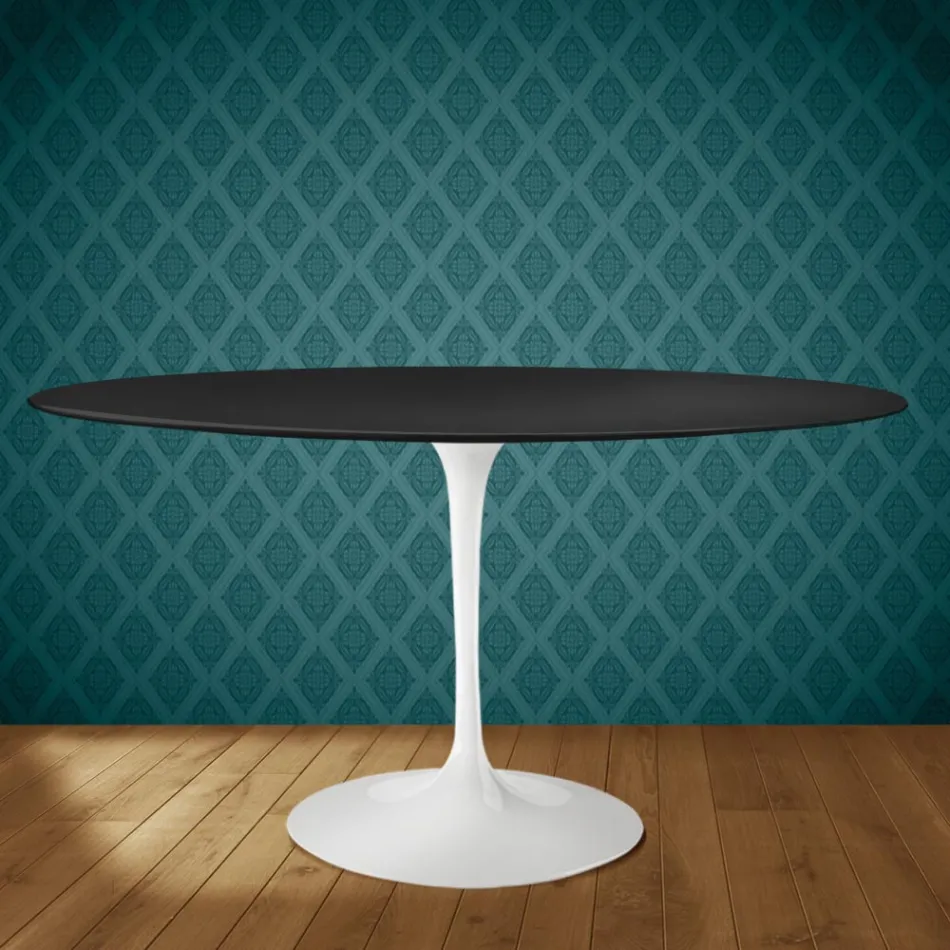 Stolik Eero Saarinen Tulip H 74 owalny z ceramiki Domoos Made in Italy - Scarlet Viadurini