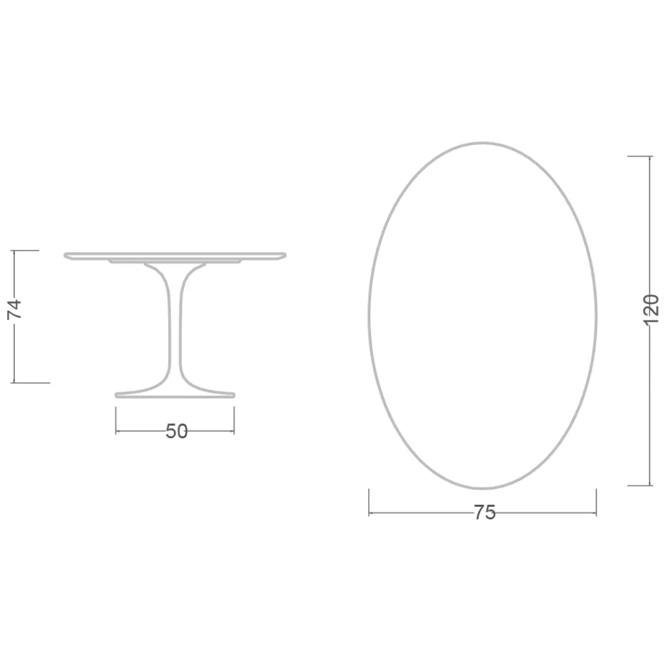 Stolik Eero Saarinen Tulip H 74 owalny z ceramiki Domoos Made in Italy - Scarlet Viadurini