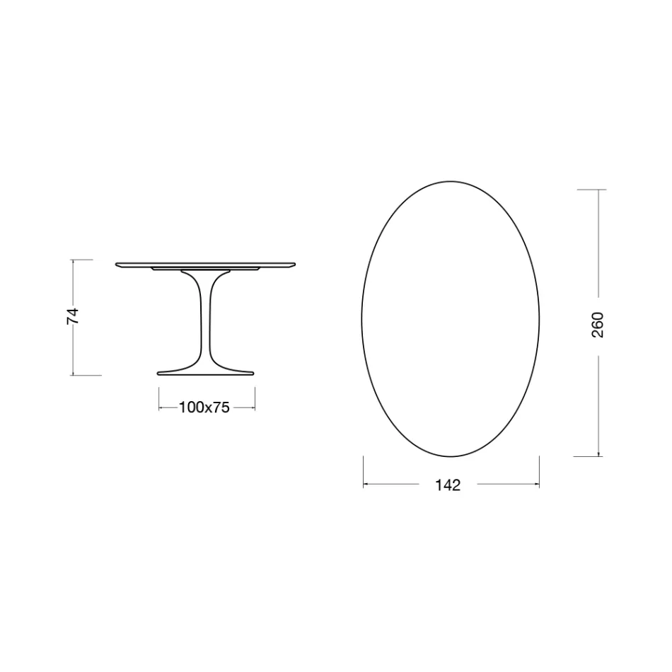 Stolik Tulip Eero Saarinen H 74 owalny z ceramiki Entzo Made in Italy - Scarlet Viadurini