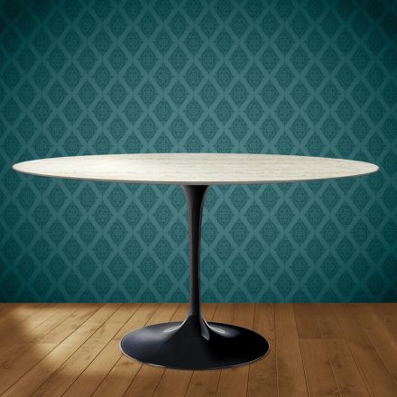 Stolik Tulip H 74 Eero Saarinen owalny z ceramiki Marmorio Made in Italy - Scarlet Viadurini