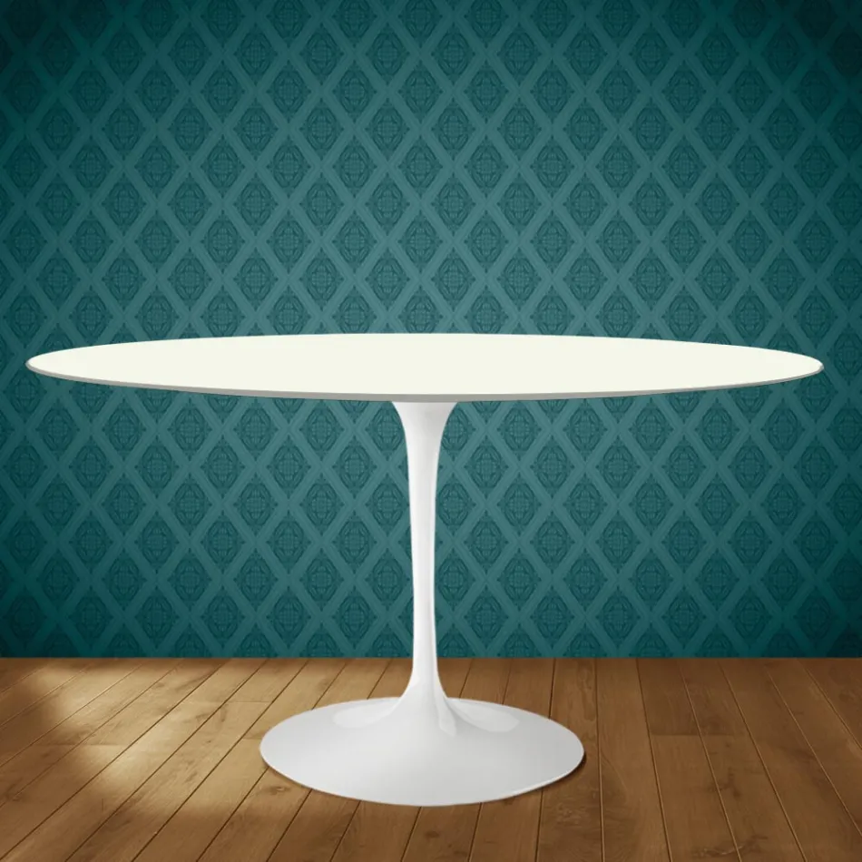 Stolik Eero Saarinen Tulip H 74 owalny z ceramiki Moonè Made in Italy - Scarlet Viadurini