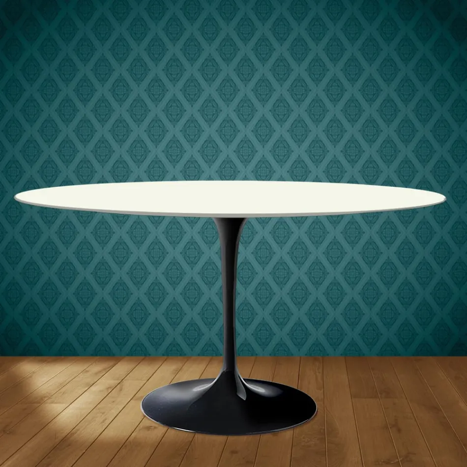 Stolik Eero Saarinen Tulip H 74 owalny z ceramiki Moonè Made in Italy - Scarlet Viadurini