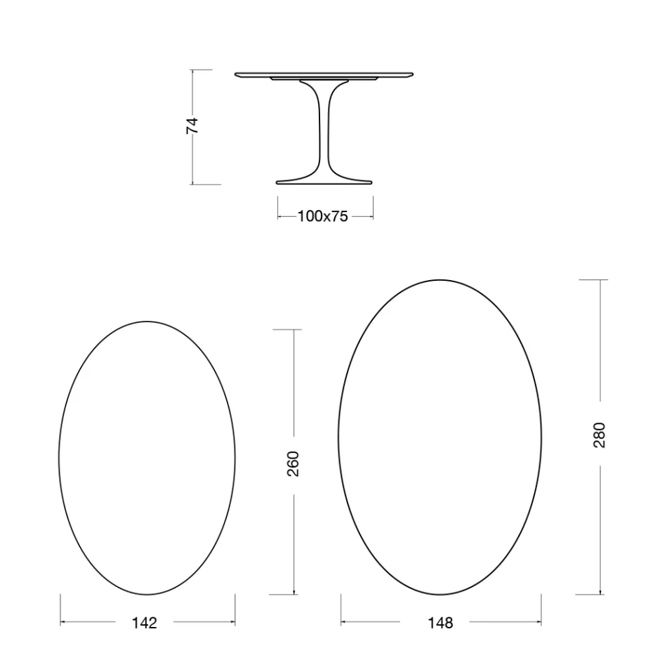 Stolik Tulip Eero Saarinen H 74 owalny z ceramiki Rem Made in Italy - Scarlet Viadurini