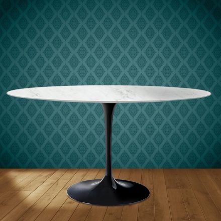 Stolik Eero Saarinen Tulip H 74 owalny z ceramiki Salina Made in Italy - Scarlet Viadurini