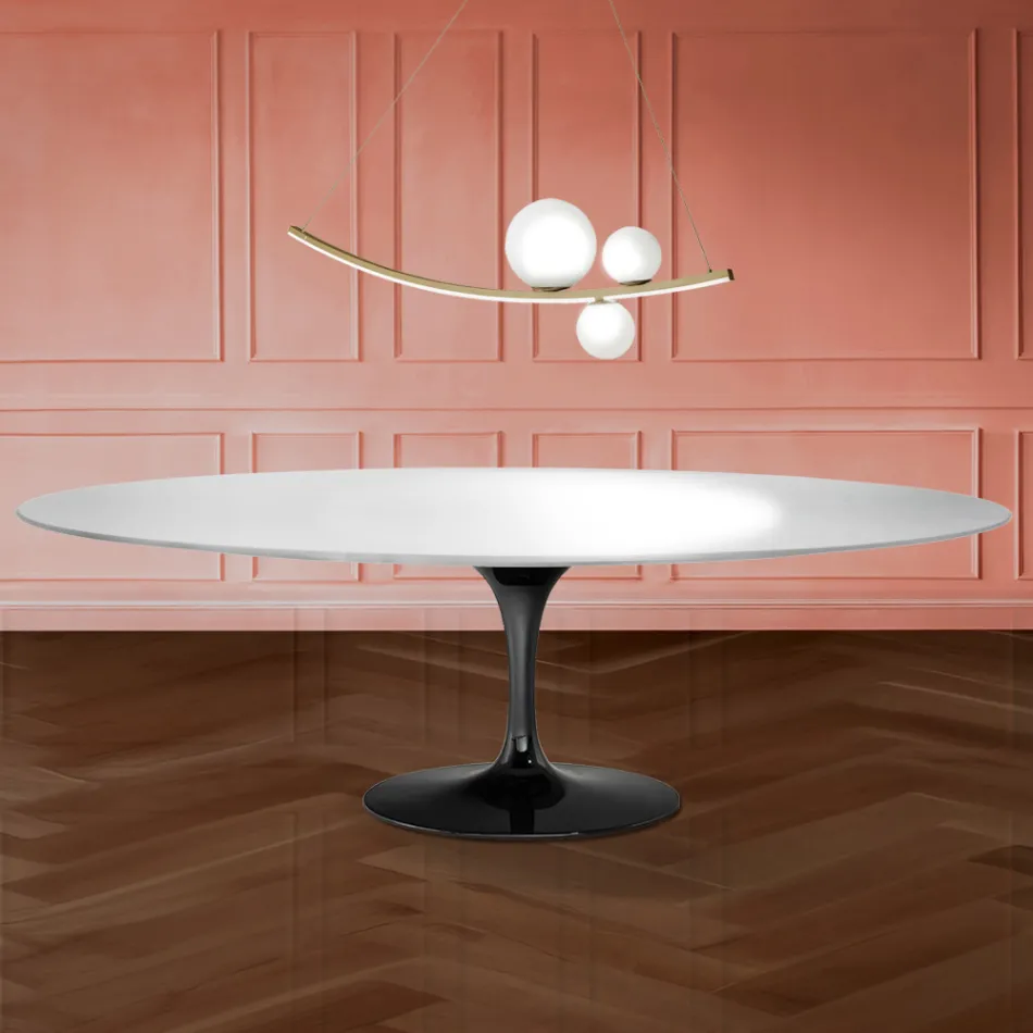 Stolik Eero Saarinen Tulip H 74 owalny z płynnego laminatu Made in Italy - Scarlet Viadurini
