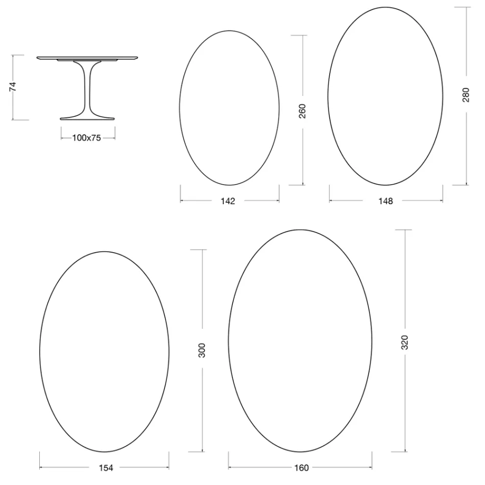 Stolik Eero Saarinen Tulip H 74 owalny z płynnego laminatu Made in Italy - Scarlet Viadurini