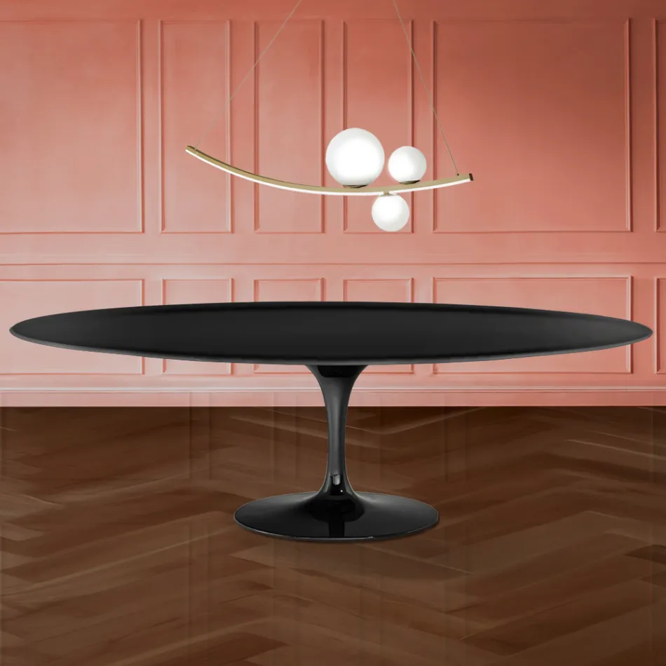 Stolik Eero Saarinen Tulip H 74 owalny z płynnego laminatu Made in Italy - Scarlet Viadurini