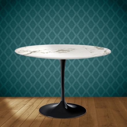 Eero Saarinen Stolik Tulip H 74 Okrągły z Ceramiki Aura 22 Wyprodukowano we Włoszech - Szkarłatny Viadurini
