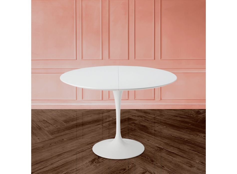 Rozkładany stół Tulip Saarinen H 73 z białego płynnego laminatu Made in Italy - Scarlet Viadurini