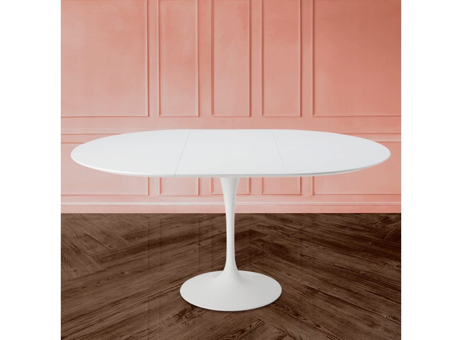 Rozkładany stół Tulip Saarinen H 73 z białego płynnego laminatu Made in Italy - Scarlet Viadurini