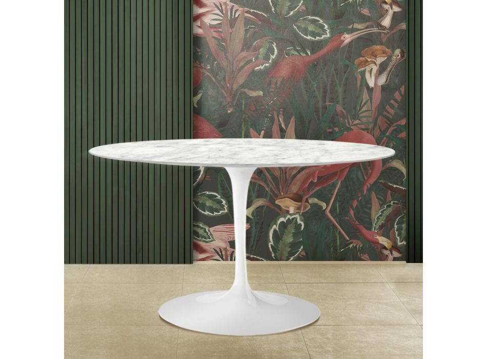 Stół Saarinen Tulip H 73 z owalnym blatem z marmuru Carrara Made in Italy - Scarlet Viadurini