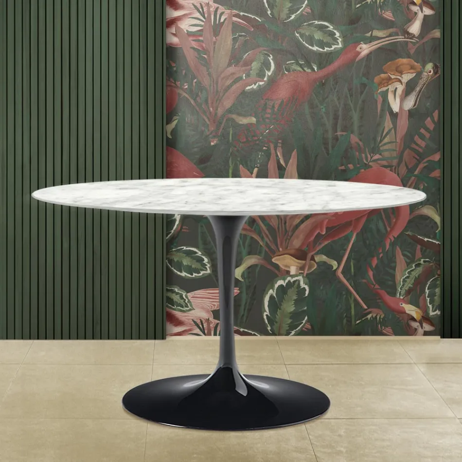 Stolik Tulip Saarinen H 73 z owalnym blatem z marmuru karraryjskiego Made in Italy - Scarlet Viadurini