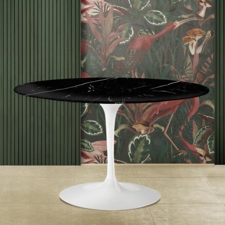 Stół Tulipan Saarinen H 73 z okrągłym blatem z czarnego marmuru Marquinia Made in Italy - Scarlet Viadurini