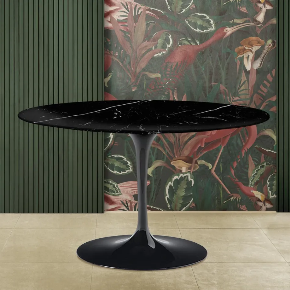 Saarinen Tulip Table H 73 z okrągłym blatem z czarnego marmuru Marquinia Made in Italy - Scarlet Viadurini
