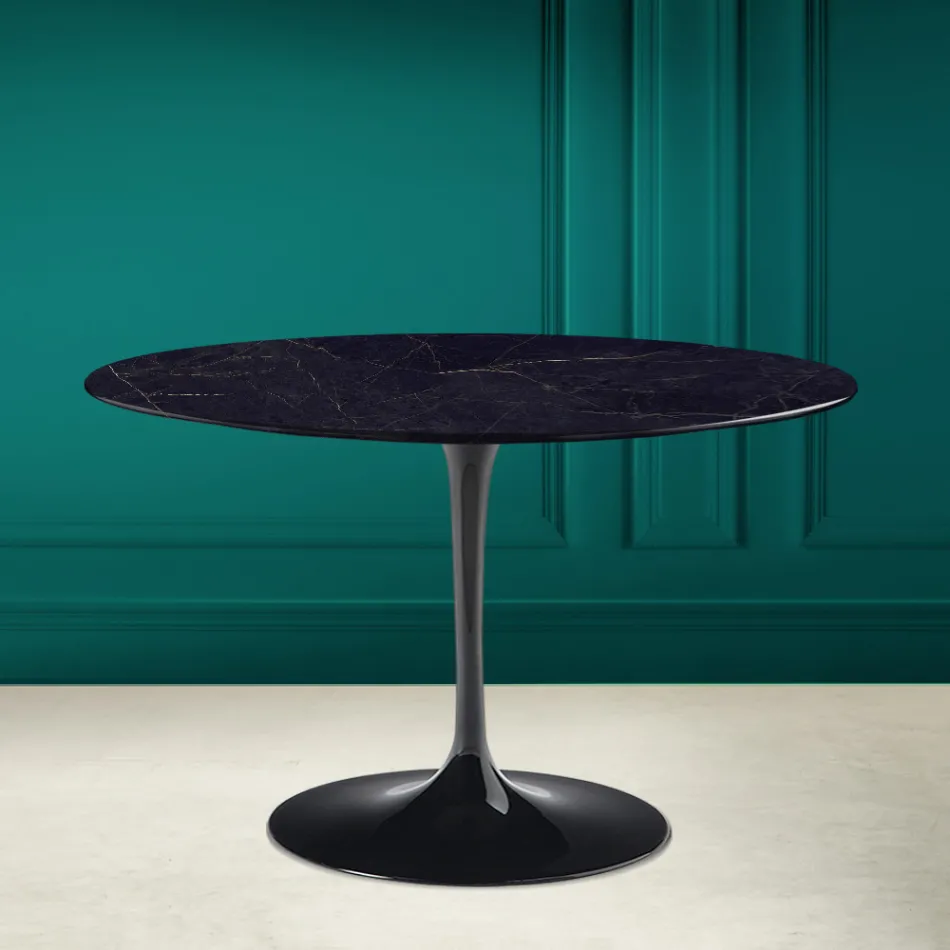 Stolik Tulip Saarinen H 73 Okrągły Ceramiczny Noir Laurent Made in Italy - Szkarłatny Viadurini