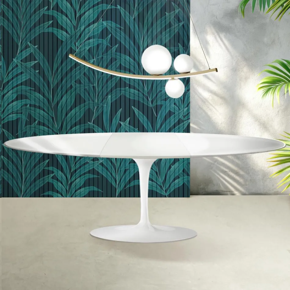 Stół Saarinen Tulip H 74 cm rozkładany w kolorze Florim Ceramic Gloss White - Scarlet Viadurini
