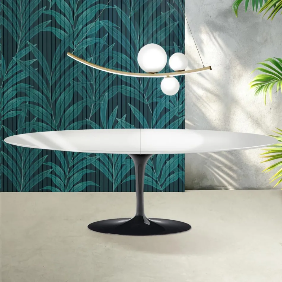 Stół Saarinen Tulip H 74 cm rozkładany w kolorze Florim Ceramic Gloss White - Scarlet Viadurini