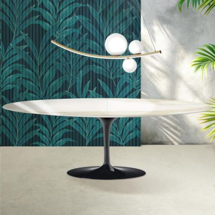 Stół Saarinen Tulip H 74 cm rozkładany z ceramiki Florim Calacatta Gold Gloss w kolorze szkarłatnym Viadurini