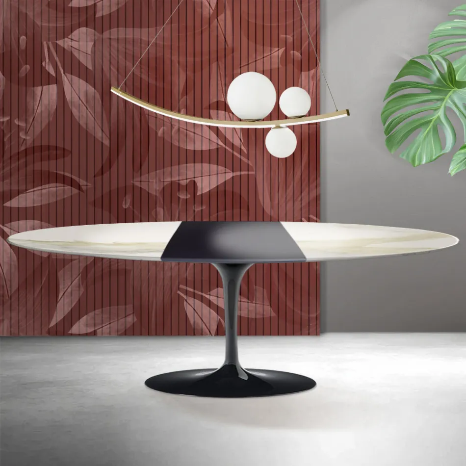 Stół Saarinen Tulip H 74 cm rozkładany w kolorze Florim Calacatta Gold Matt Ceramic - Scarlet Viadurini