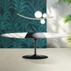 Stół Saarinen Tulip H 74 cm rozkładany z błyszczącej ceramiki Florim Statuario w kolorze szkarłatnym Viadurini