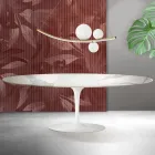 Stół Saarinen Tulip H 74 cm rozkładany z matowej ceramiki Florim Statuario w kolorze szkarłatnym Viadurini