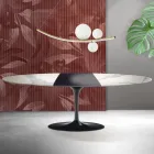 Stół Saarinen Tulip H 74 cm rozkładany z matowej ceramiki Florim Statuario w kolorze szkarłatnym Viadurini