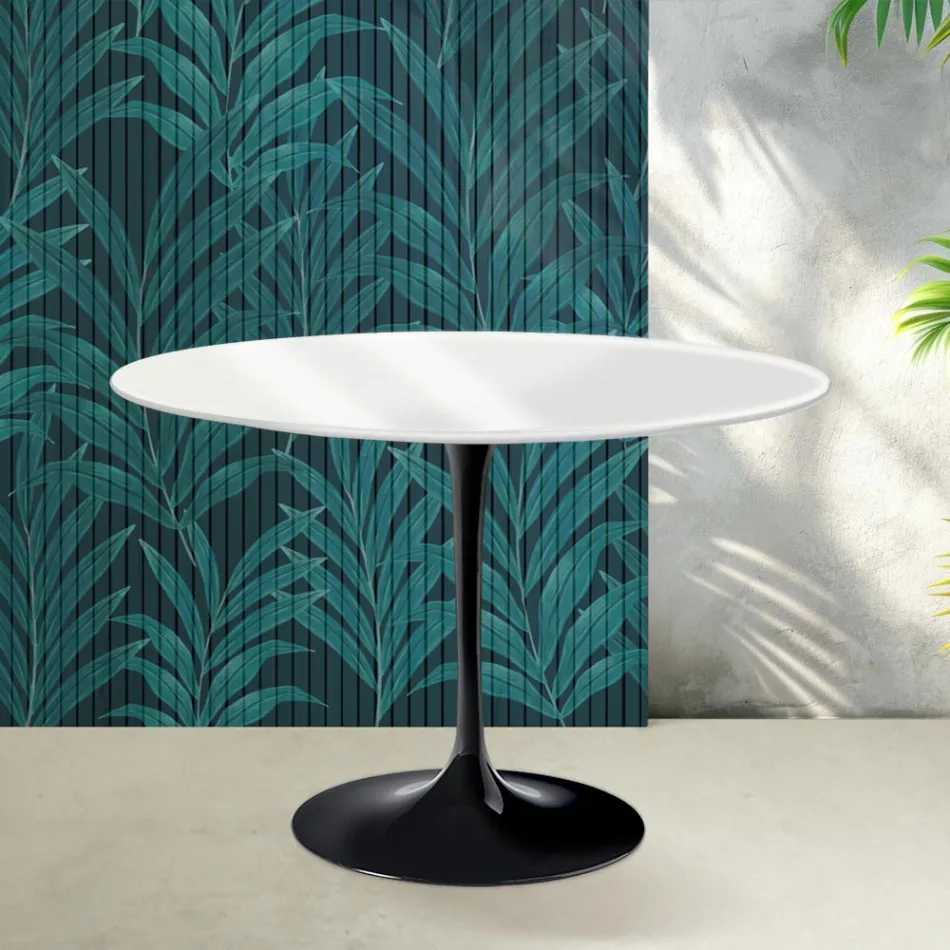 Stolik Saarinen Tulip H 74 cm w połyskującej białej ceramice Florim - Scarlet Viadurini