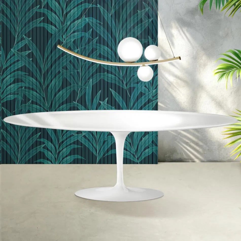Stolik Saarinen Tulip H 74 cm w połyskującej białej ceramice Florim - Scarlet Viadurini