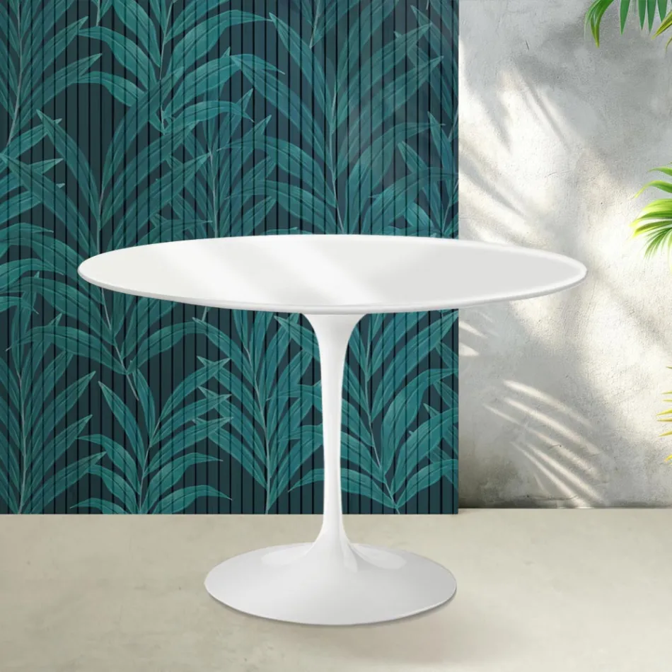 Stolik Saarinen Tulip H 74 cm w połyskującej białej ceramice Florim - Scarlet Viadurini