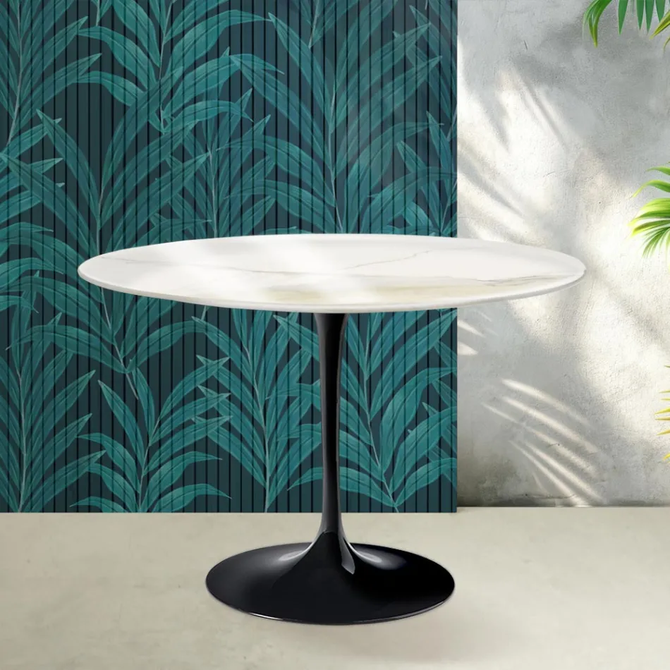 Stolik Saarinen Tulip H 74 cm z ceramiki Florim Calacatta Gold Gloss w kolorze szkarłatnym Viadurini