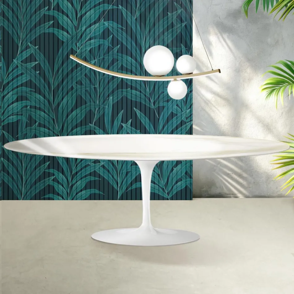 Stolik Saarinen Tulip H 74 cm z ceramiki Florim Calacatta Gold Gloss w kolorze szkarłatnym Viadurini